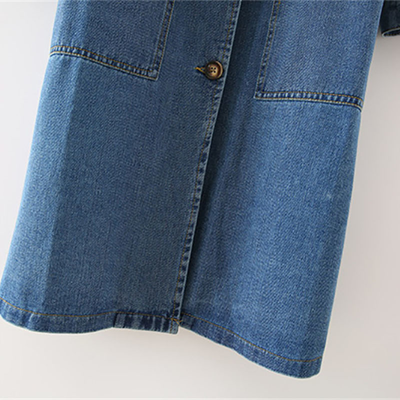 Oversize Denim Trench Coat For Women | Casual Long Blue Jean Windbreaker With Cotton Er - B4