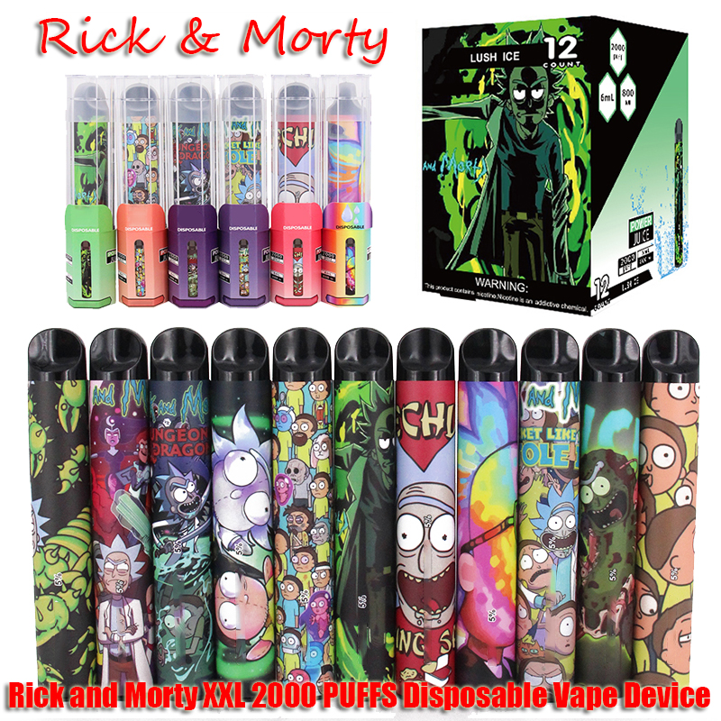Newest Rick & M XXL 2000 PUFFS Disposable E Cigarette Vape Device Power Battery Pre-filled 6ml Pods Cartridges Vapor e Cigarette Portable Vaporizer
Newest Rick & M XXL 2000 PUFFS Disposable E Cigarette Vape Device Power Battery Pre-filled 6ml Pods Cartridges Vapor e Cigarette Portable Vaporizer