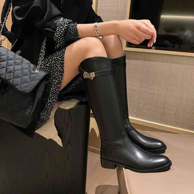 Boots Thin Knight boots autumn and winter round head thick middle heel cowhide net red high tube knee length women 8BIC, Black
Boots Thin Knight boots autumn and winter round head thick middle heel cowhide net red high tube knee length women 8BIC, Black