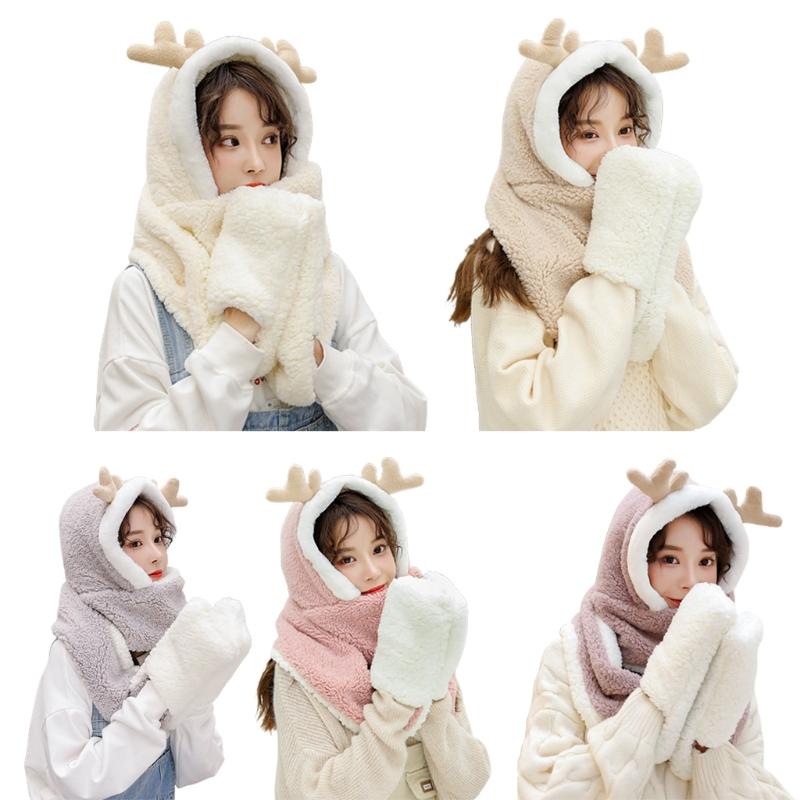 Women Winter Warm Reindeer Antler 3 In 1 Plush Hoodie Hat with Long Scarf Gloves 83XF, Pink
Women Winter Warm Reindeer Antler 3 In 1 Plush Hoodie Hat with Long Scarf Gloves 83XF, Pink