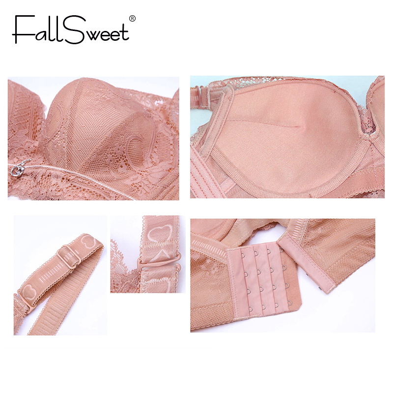 FallSweet Wireless Bra for Women Plus Size Lace Brassiere 34 to 50 Back Closure Underwear Black White 201202