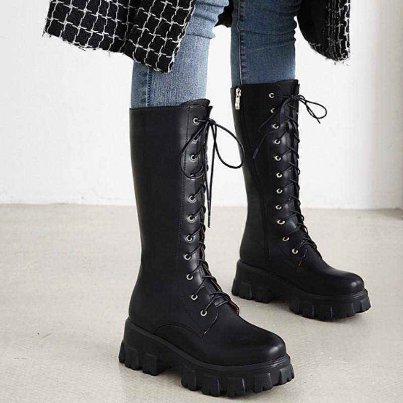 Fanyuan Mid Calf Boots PU Leather Platform Winter Antiskid Women Shoes Casual Round Toe Lace Up Zipper Long Boots Size 34-43, Black
Fanyuan Mid Calf Boots PU Leather Platform Winter Antiskid Women Shoes Casual Round Toe Lace Up Zipper Long Boots Size 34-43, Black