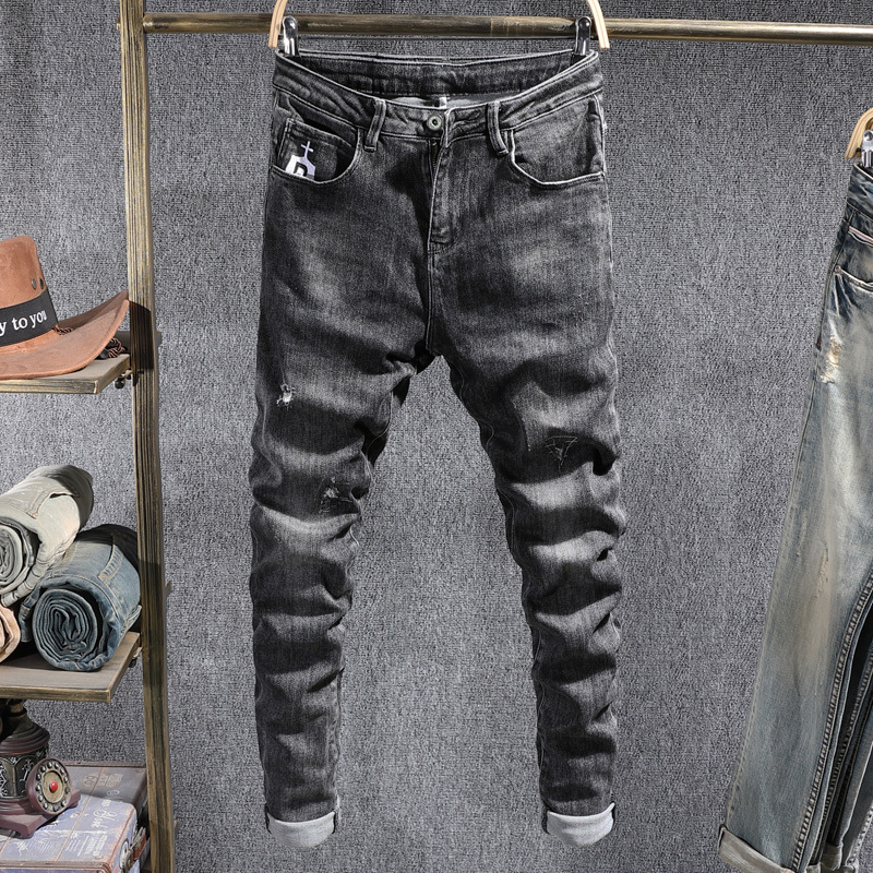 2021 New Autumn Newly Designer Fashion Men Jeans Vintage Black Gray Elastic Slim Fit Ripped Pencil Pants Korean Style Denim Trousers Male Iw
2021 New Autumn Newly Designer Fashion Men Jeans Vintage Black Gray Elastic Slim Fit Ripped Pencil Pants Korean Style Denim Trousers Male Iw