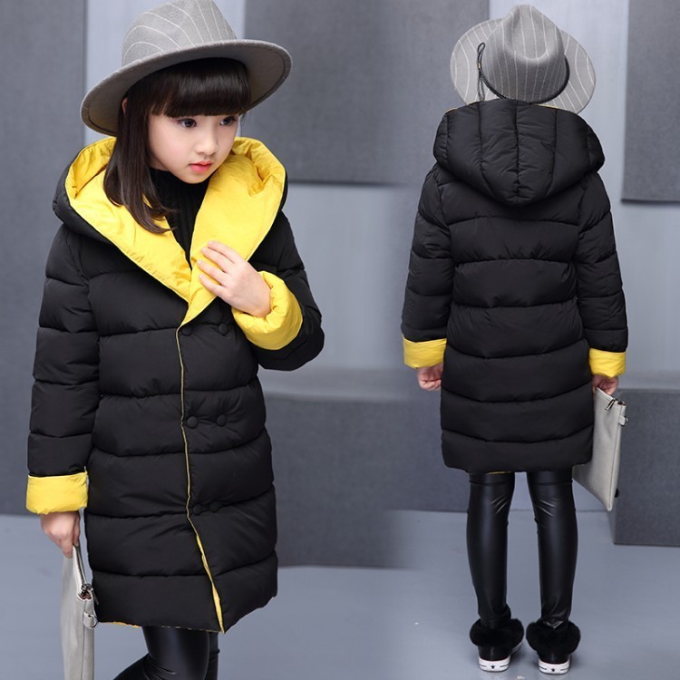 OLEKID Autumn Winter Jacket For Girls Hooded Reversible Girls Cotton Parka 5-14 Years Kids Snowsuit Teenagers Girls Winter Coat LJ201017