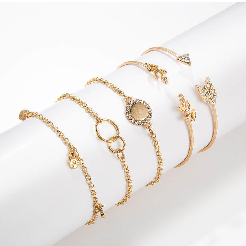 5Pcs/lot Elegant Gold Leaf Arrow Bracelet for Women Dreamcatcher Bangle Charm Circle Chain Bracelets Fashion Jewelry
5Pcs/lot Elegant Gold Leaf Arrow Bracelet for Women Dreamcatcher Bangle Charm Circle Chain Bracelets Fashion Jewelry