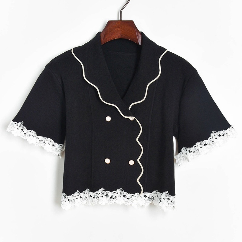 New Knitted for Women Will See Double Breasted Lace Short Sleeve Flare Down Collar Pullover's Tops Qzwi, Black
New Knitted for Women Will See Double Breasted Lace Short Sleeve Flare Down Collar Pullover's Tops Qzwi, Black