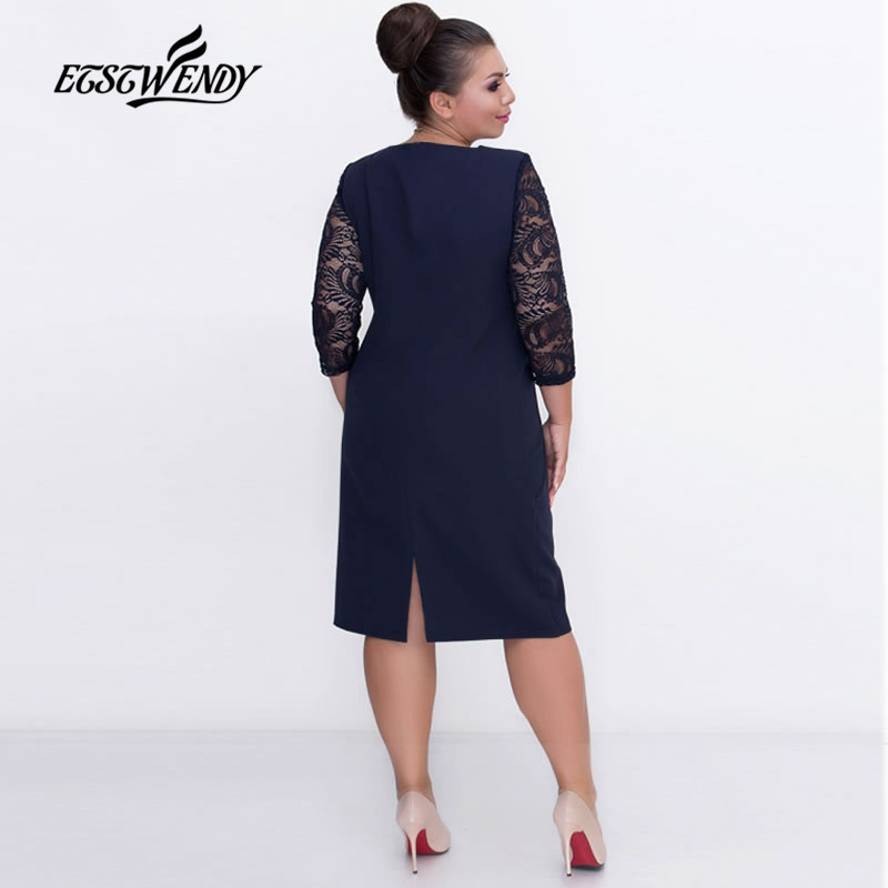Big Size Elegant Long sleeves Patchwork Lace Dress L6XL Spring Dress Women Dresses Plus Size Women Clothing Vestidos T200319