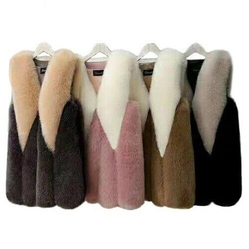 New Luxury Contrast Color Faux Fur Vest Women Winter Long Faux Fur Coat Splicing Autumn Winter Fashion Warm Overcoat Outwear, White and camel
New Luxury Contrast Color Faux Fur Vest Women Winter Long Faux Fur Coat Splicing Autumn Winter Fashion Warm Overcoat Outwear, White and camel