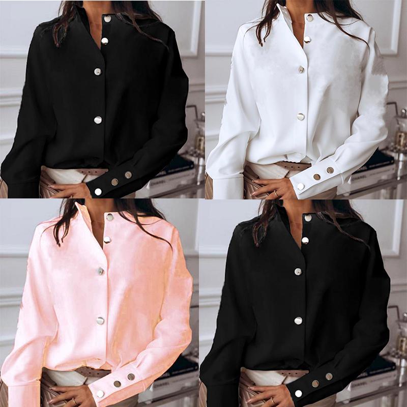 Womens Blouses Shirts Spring Women Retro Casual Long-Sleeved Button Ladies Korean Harajuku Office Solid Color Elegent Blouse Tops AAA