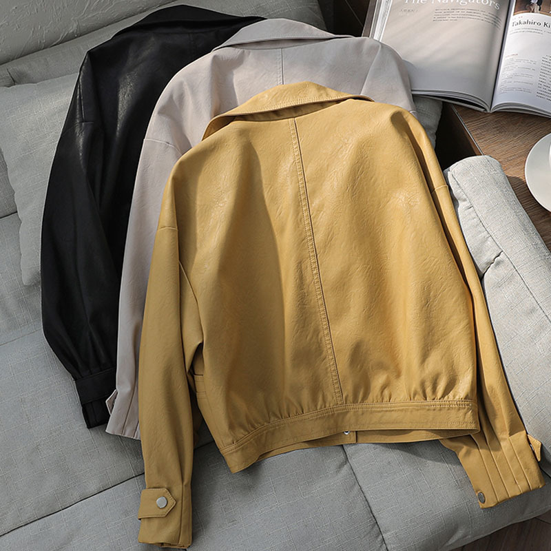 Autumn Women Faux Leather Jacket Fashion Loose Soft Pu Motorcycle Punk Leather Biker Coat For Female Outwear 201030
