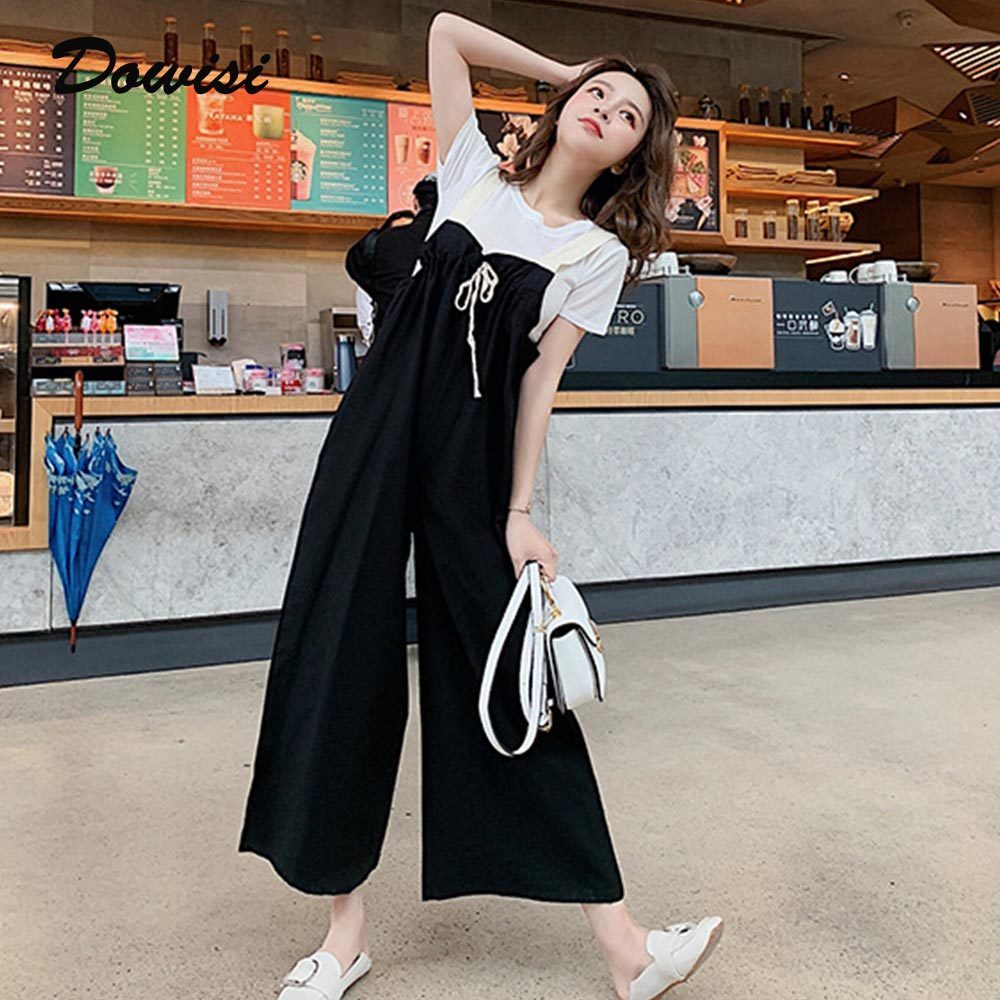 Dowisi Lady Jumpsuits & Rompers Solid Color Full-Length Pants Summer Causal Loose Overalls Fashion Trendy Macacao Feminino T200107