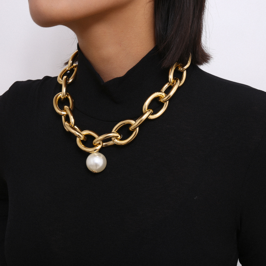Imitation Gothic Big Pearl Pendant Choker Steampunk Men Hip Hop Heavy Metal Chunky Lock Chain Necklace Women Jewelry DKAS, Silver
Imitation Gothic Big Pearl Pendant Choker Steampunk Men Hip Hop Heavy Metal Chunky Lock Chain Necklace Women Jewelry DKAS, Silver