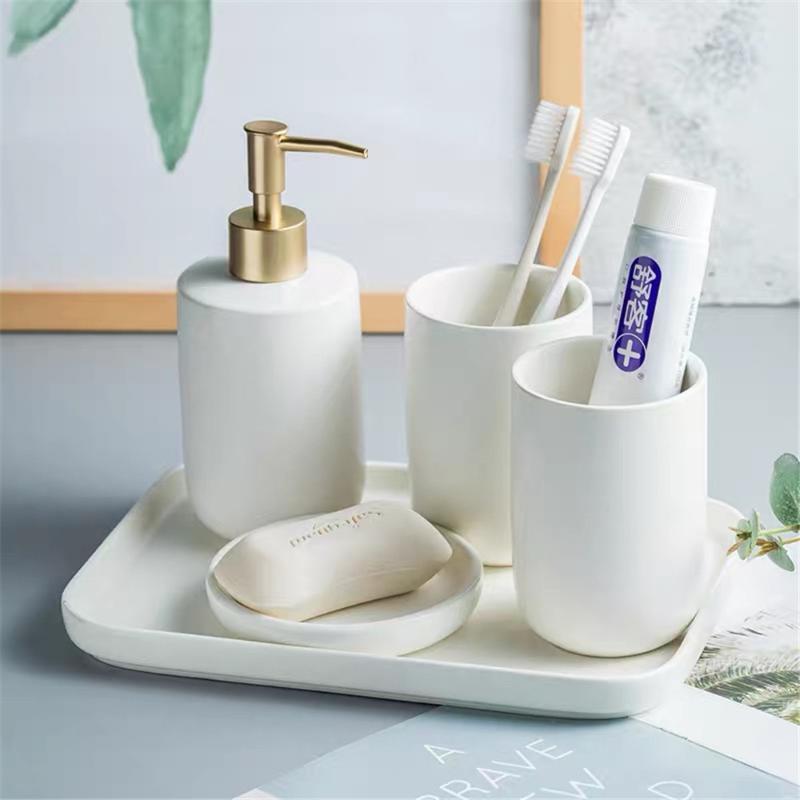 5 Pieces Ceramic Bathroom Wash Sets Nordic Soap Dispenser Pumping Bottle Household Couple Brushing Cup Set Bathroom Decoration
5 Pieces Ceramic Bathroom Wash Sets Nordic Soap Dispenser Pumping Bottle Household Couple Brushing Cup Set Bathroom Decoration