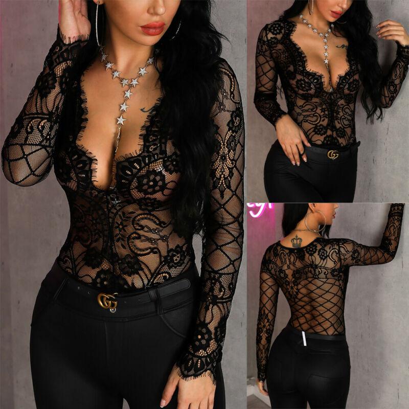 Sexy Women Long Sleeve Deep V Neck Slim Fit Lace Bodycon Party Leotard Bodysuit Jumpsuit Tops, Black
Sexy Women Long Sleeve Deep V Neck Slim Fit Lace Bodycon Party Leotard Bodysuit Jumpsuit Tops, Black