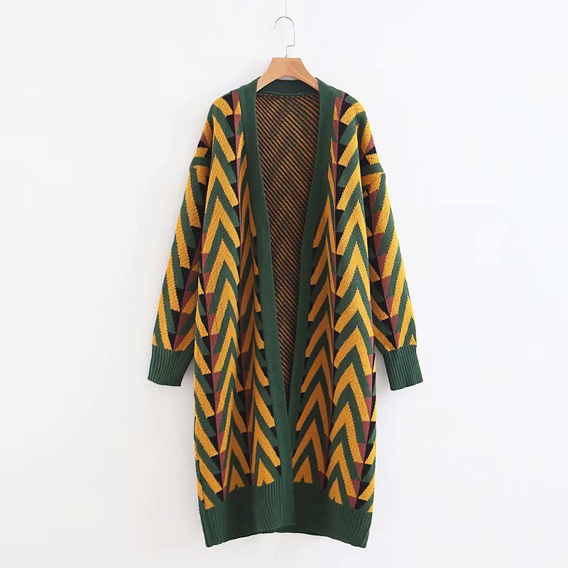 HSA Women Autumn Sweater Jacket Geometric Knit Cardigans Long Overcoat Winter Coat Woman 201203