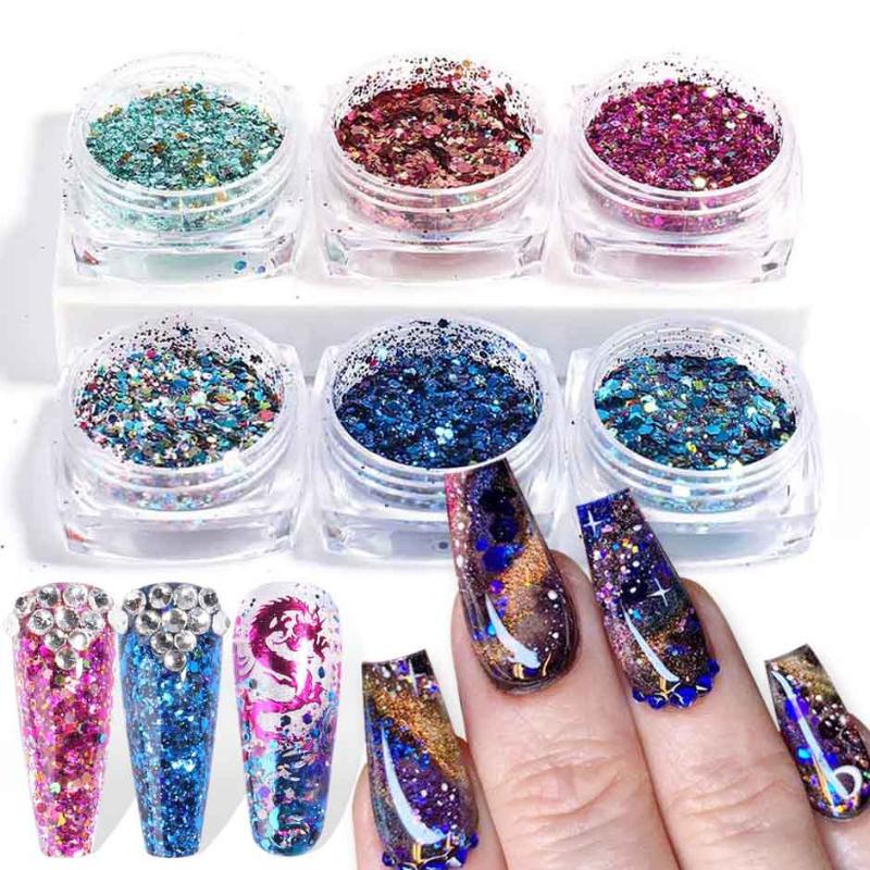 6 Bottles/set of Laser Irregular Hexagonal Sequins Colored Sugar Powder Mix Acrylic Nail Powder Set DIY Nail Art Decoration 1539
6 Bottles/set of Laser Irregular Hexagonal Sequins Colored Sugar Powder Mix Acrylic Nail Powder Set DIY Nail Art Decoration 1539