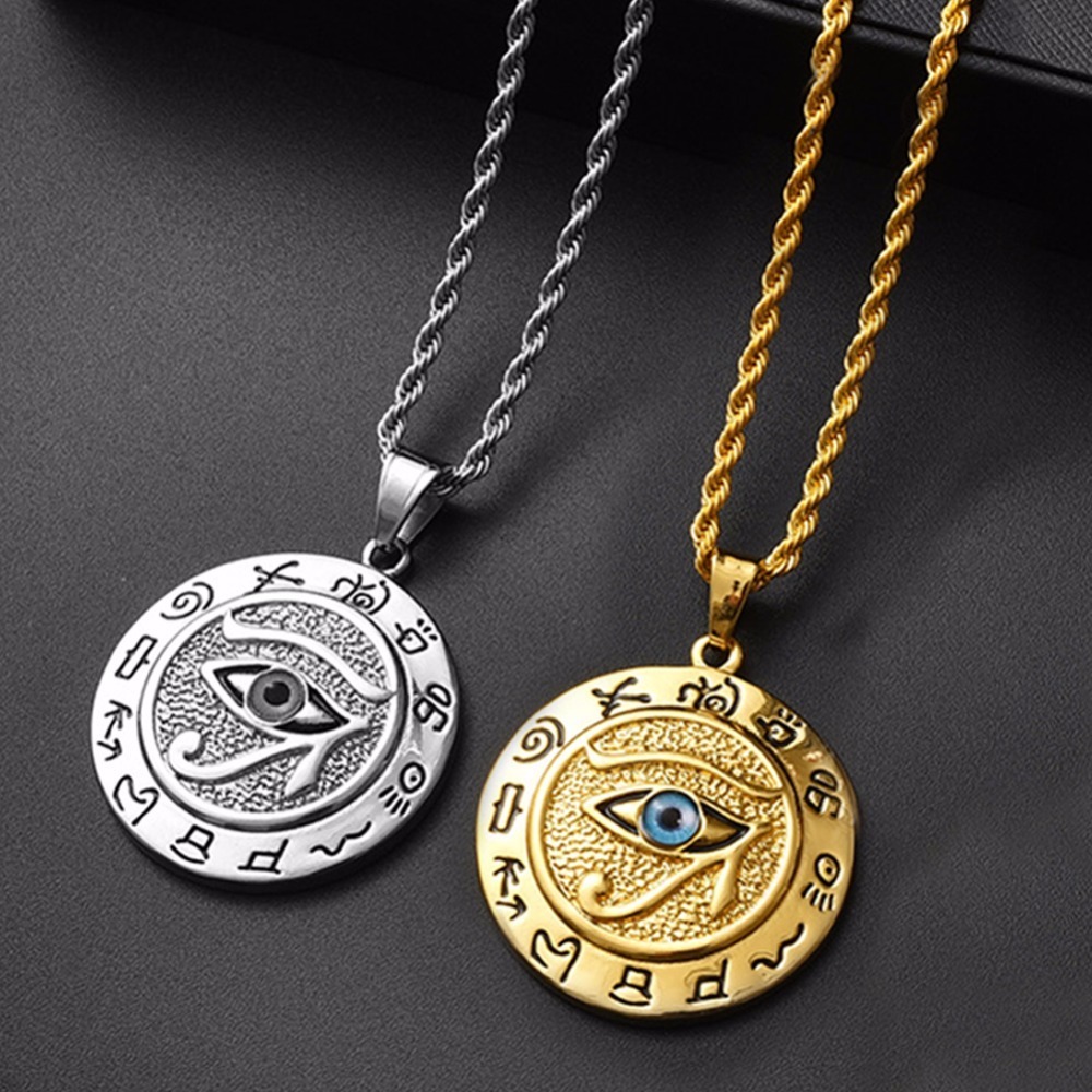 Egyptian The Eye of Horus Pendant Necklace For Women/Men Resale Gold Stainless Steel Evil Eyes Necklace Egypt Round Jewelry 201013