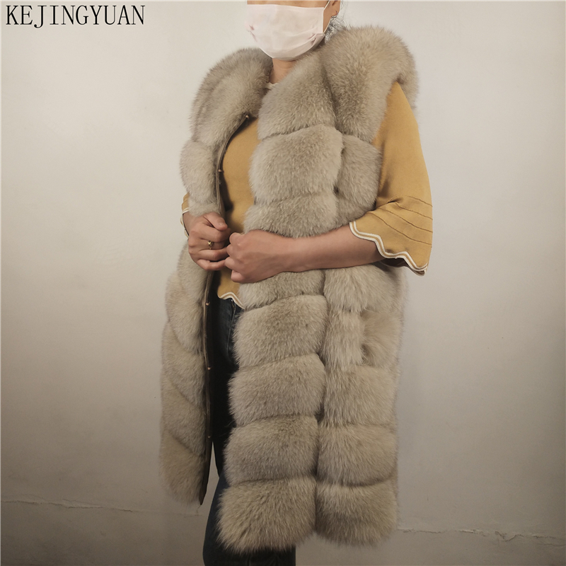 KEJINYUAN real Fur Fox long Vest natural raccoon Waistcoat silver fox jacket woman winter warm Natural sleeveless 201208