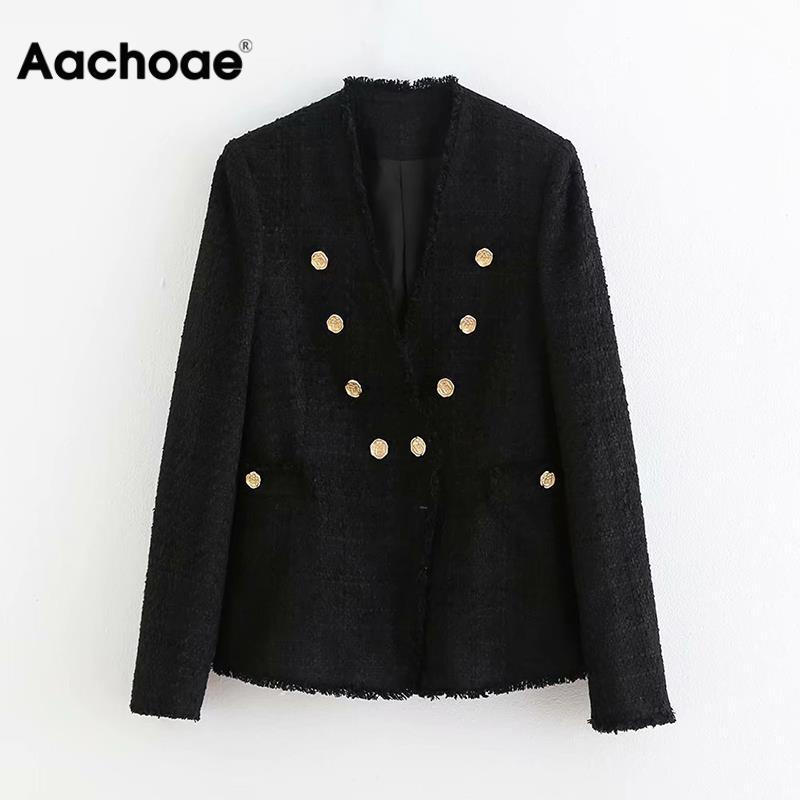Aachoae Black Color Blazer Women Double Breasted Long Sleeve Casual Coat Female V Neck Button Elegant Jacket Outwear Veste Femme
Aachoae Black Color Blazer Women Double Breasted Long Sleeve Casual Coat Female V Neck Button Elegant Jacket Outwear Veste Femme