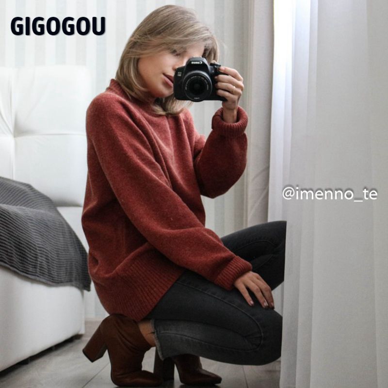 GIGOGOU Sweater Women Turtleneck Solid Pullover Sweaters Korean Style Casual Loose Long Sleeve Knitted Jumper Tops 201224