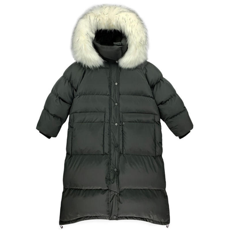 Bella philosophy Long Down Cotton Coat Women Parka Casual Winter Jacket Loose Warm Thick Winter Padded Fur collar Lady Coats 201027