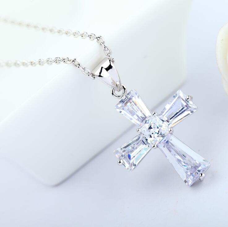 Sterg Cross Necklace: Sier Princess Topaz Jewelry For Women 50bd