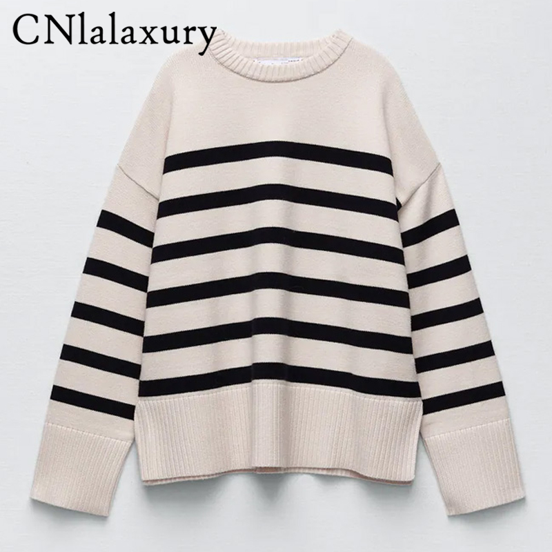 2021 New Autumn Winter Women Za Sweater Pullover Long Sleeve Round Ne Ladies Striped Knit Fashion Retro Casual Wear Jumper, Beige white
2021 New Autumn Winter Women Za Sweater Pullover Long Sleeve Round Ne Ladies Striped Knit Fashion Retro Casual Wear Jumper, Beige white
