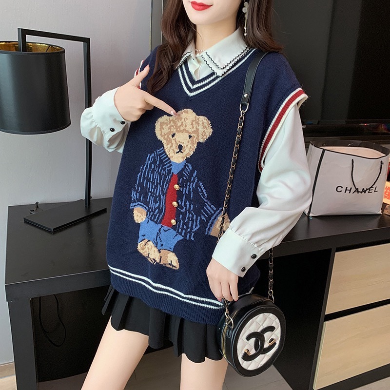2020 Teddy Bear Pattern Women Sweater Spring Autumn Wool Vest Sleeveless V-neck Knitted Vests Poullover Female Jumper Pull Femme, White;black
2020 Teddy Bear Pattern Women Sweater Spring Autumn Wool Vest Sleeveless V-neck Knitted Vests Poullover Female Jumper Pull Femme, White;black