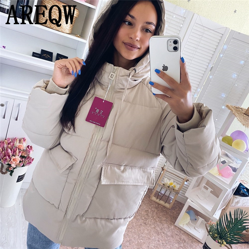 Autumn Winter Cotton Parkas Oversized Coats and Jackets Womens Outerwear Hooded Puffer Jacket 201217