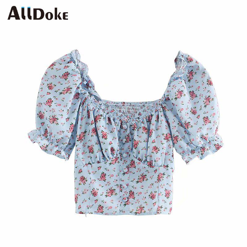 ALLDOKE blue floral print ruffles blouse women summer square collar puff sleeve crop tops shirt vintage button ladies blouses
ALLDOKE blue floral print ruffles blouse women summer square collar puff sleeve crop tops shirt vintage button ladies blouses