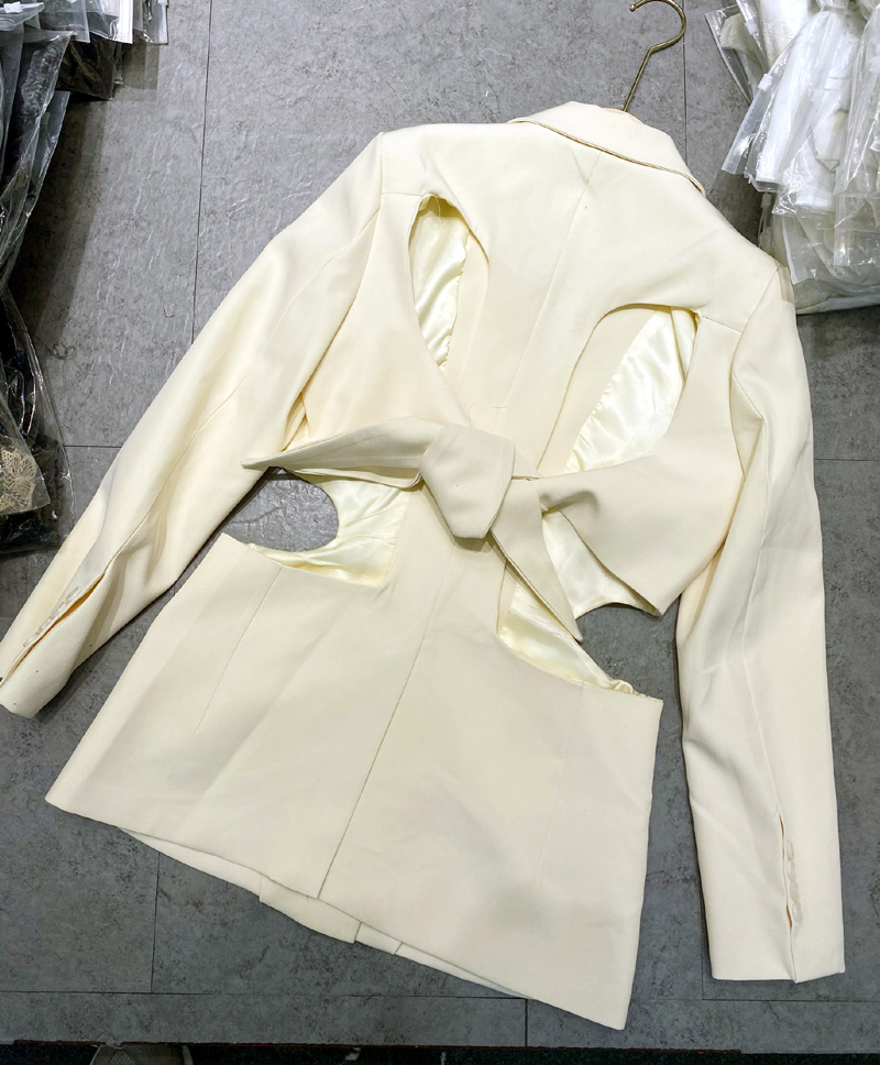 GetSpring Women Blazer Single Button Long Sleeve Ladies White Coat Hollow Out Irregular Women's Suit Jacket Summer 201114