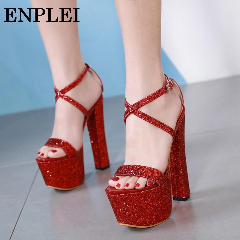Enplei Sandals Women Sexy Sequined PlatformGladiator Party Ankle Buckle Strap Ultra Very High Heel 17.5CM Pumps Size 34-40, Green
Enplei Sandals Women Sexy Sequined PlatformGladiator Party Ankle Buckle Strap Ultra Very High Heel 17.5CM Pumps Size 34-40, Green