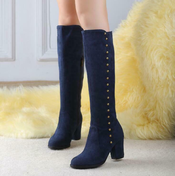 Women winter Studded Faux Suede High Block Heels pull on Side Zip Knee high Boot, Black
Women winter Studded Faux Suede High Block Heels pull on Side Zip Knee high Boot, Black