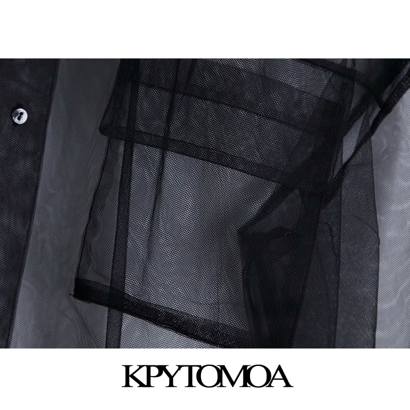 Vintage Sexy Transparent Oversized Long Style Mesh Blouses Women 2020 Fashion Long Sleeve See Through Female Shirts Chi Tops T200321
