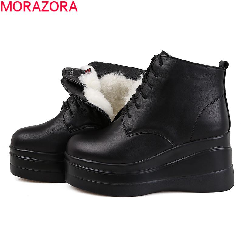 MORAZORA 2021 New snow boots Full genuine leather women boots fashion wedges round toe platform ankle for woman, Black
MORAZORA 2021 New snow boots Full genuine leather women boots fashion wedges round toe platform ankle for woman, Black