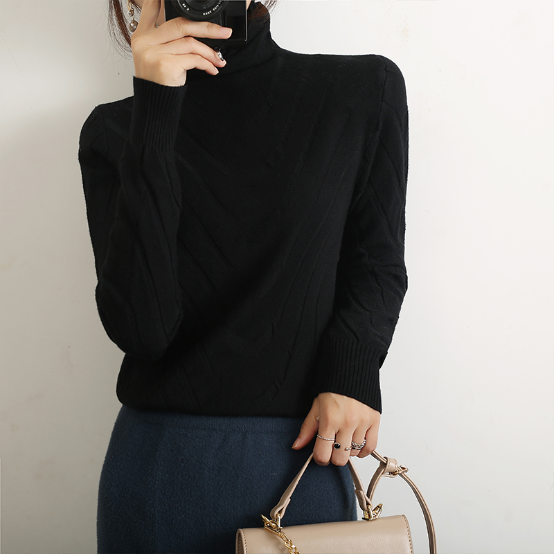 LHZSYY Autumn New Women's Knitted Turtleneck Sweater Fashion Solid Color Water Pattern Slim Pullover Soft Warm Bottoming Shirt T200730