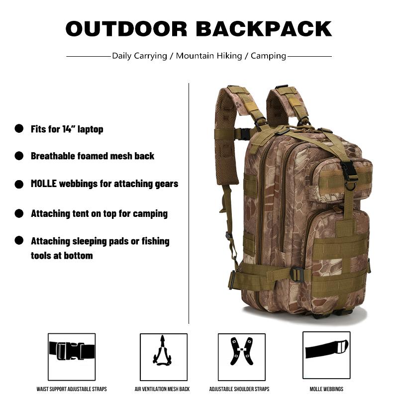 Outdoor Backpack Mountain Hiking Daypack Camouflage Large Capacity Multi Pockets Webbings Rucksacks, Style 1
Outdoor Backpack Mountain Hiking Daypack Camouflage Large Capacity Multi Pockets Webbings Rucksacks, Style 1