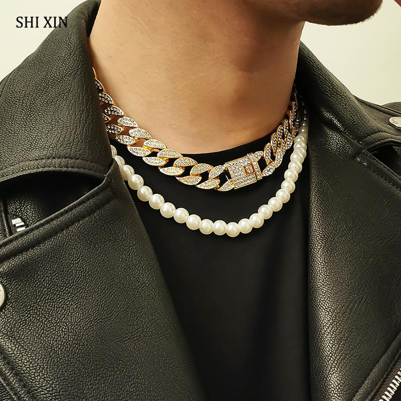 SHIXIN Hip Hop Iced Out Link Chain Necklace on the Neck Rhinestone/Pearl Choker Necklace for Women/Men Statement Jewelry Collier
SHIXIN Hip Hop Iced Out Link Chain Necklace on the Neck Rhinestone/Pearl Choker Necklace for Women/Men Statement Jewelry Collier