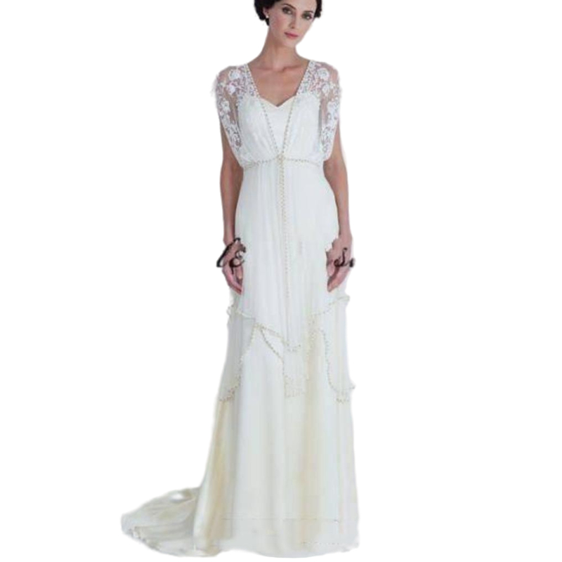 2022 Vintage Ivory Boho Beach Wedding Dresses Formal Bridal Gowns Beaded Crystals Cape Sleeves Catherine Deane Lita Modest Fairy Lace V-neck Full Leng