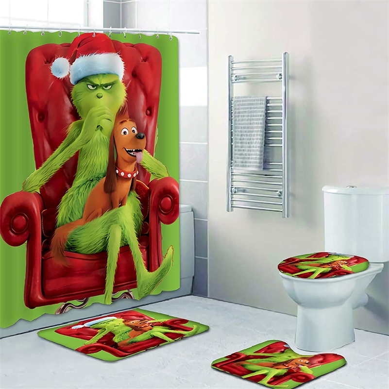 The Grinch Stole Christmas Waterproof Shower Curtain Carpet Cover Toilet Cover Bath Mat Pad 4 Piece Set 3D Print Bathroom Decor LJ201130
The Grinch Stole Christmas Waterproof Shower Curtain Carpet Cover Toilet Cover Bath Mat Pad 4 Piece Set 3D Print Bathroom Decor LJ201130