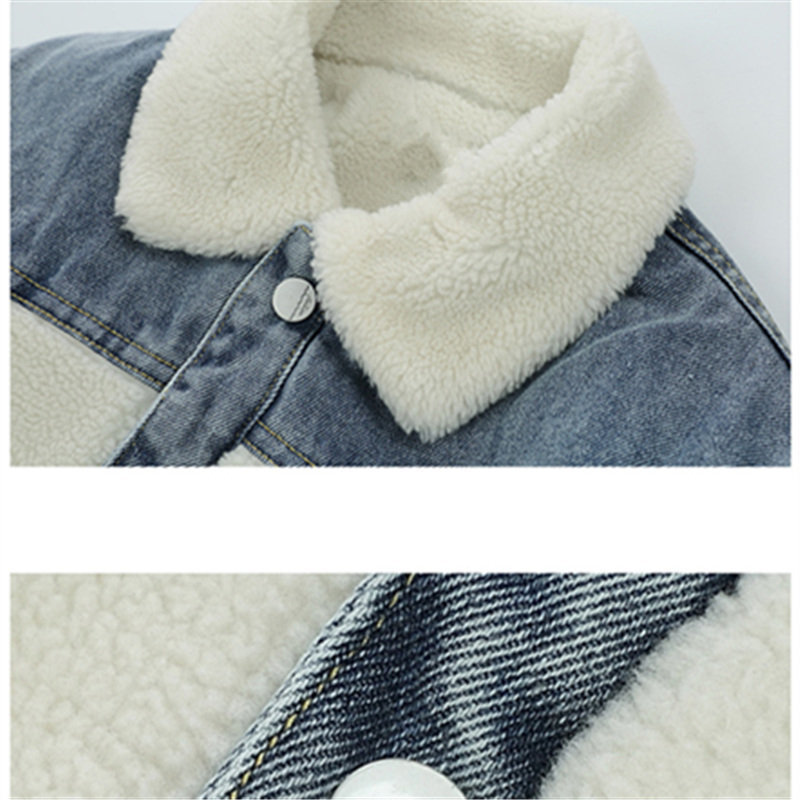 Autumn Winter Children's Wool Cashmere Denim Jacket Coats for Boys Child Warm Denim Jacket Baby Boy Lambwool Coat For Kids 2-9T 201126