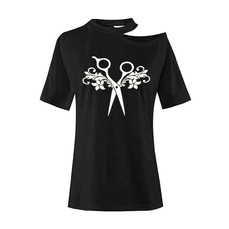Scissor Hairdresser Salon Fashion Print Women T-shirts Summer Harajuku T Shirt Short Sleeve Irregular Sexy Off Shoulder Tees Top, White
Scissor Hairdresser Salon Fashion Print Women T-shirts Summer Harajuku T Shirt Short Sleeve Irregular Sexy Off Shoulder Tees Top, White