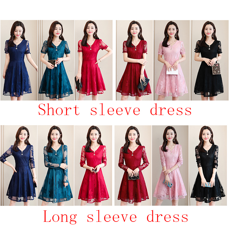 Elegant Cocktail Party Women Dress ShortLong Sleeve Summer Dress Lace Vintage Short Dresses Ladies vestidos Large Size 5XL T200416