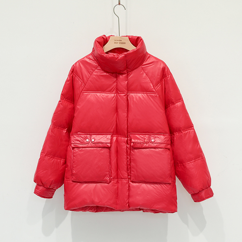 Down Parka Women Thicken Warm Down Jacket Winter Loose Short Stand Collar Female 90% White Duck Down Coat Women's Outerwear 201019