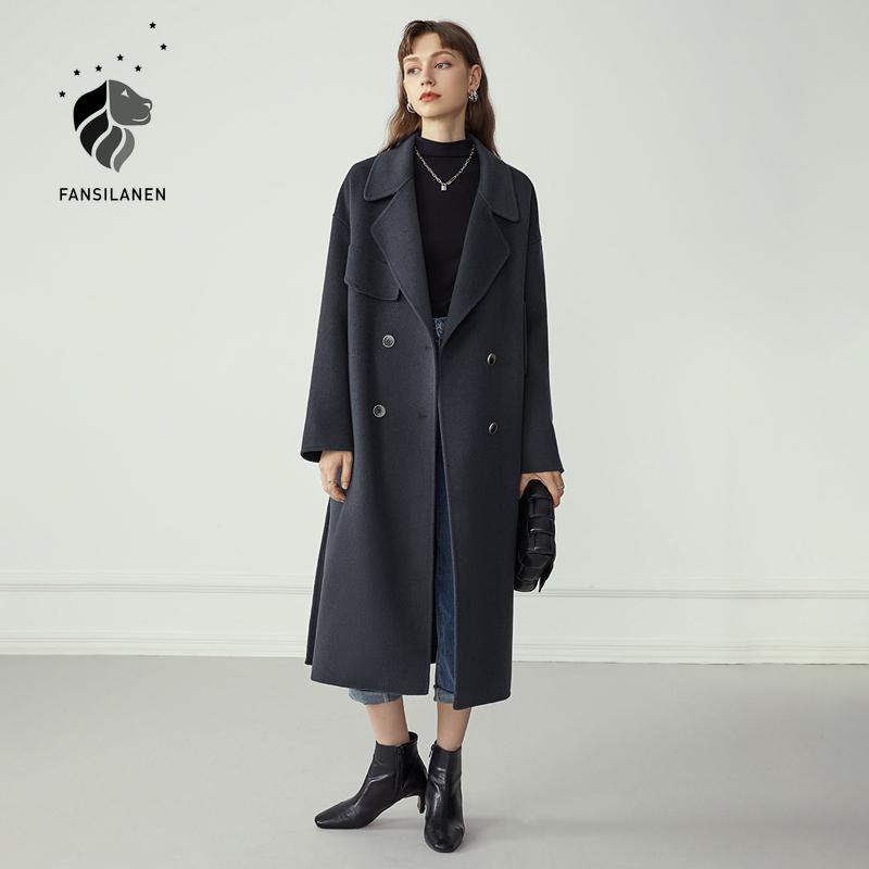 FANSILANEN Double breasted 100% wool coat Women elegant cashmere long winter coat Female oversized vitnage blend jacket overcoat, Gray
FANSILANEN Double breasted 100% wool coat Women elegant cashmere long winter coat Female oversized vitnage blend jacket overcoat, Gray