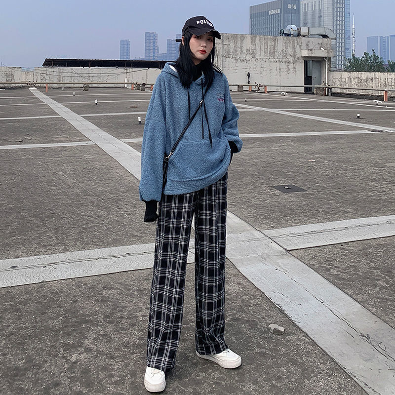HOUZHOU Korean Style Wide Leg Pants Women Thin Summer Plaid Pants Plus Size Women Trousers Oversized Checkered Pants High Waist 201109