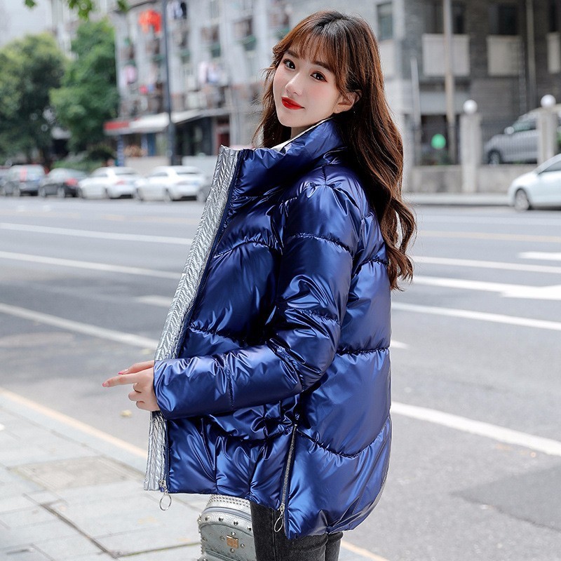 Yzeqi Autumn Winter Women's Coats Fashion Glossy Warm Jacket Stand Collar Parkas Women Casual Shinny Padded Cotton Parkas 201019