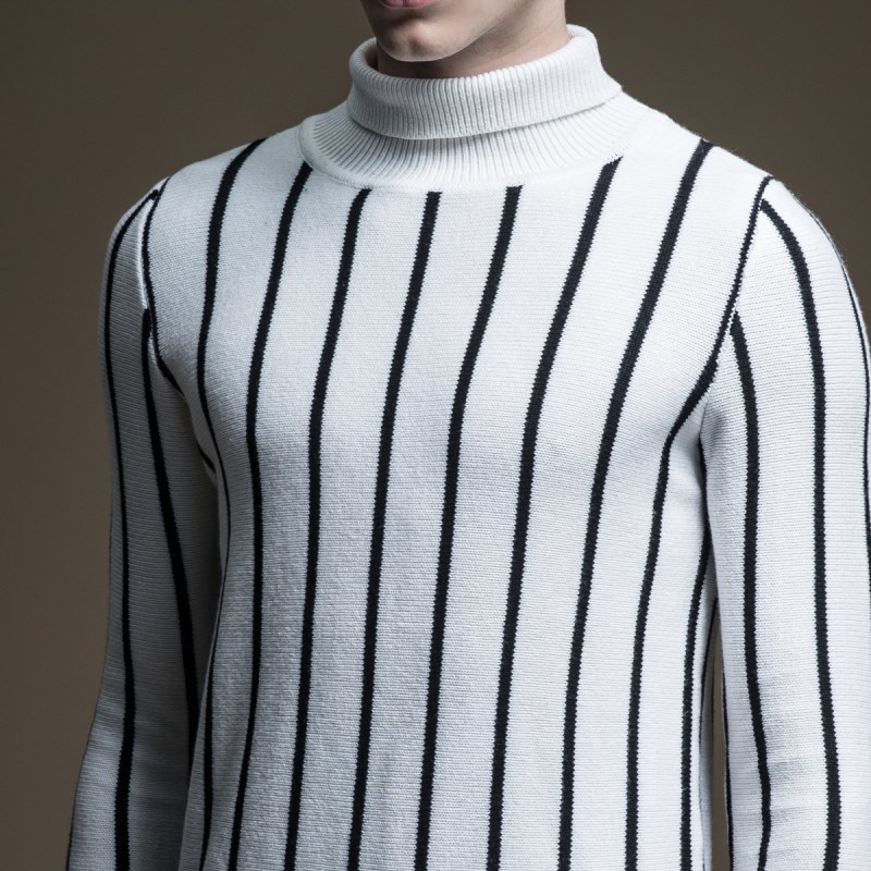 Pinli Winter New Discount Clearance Slim Striped Turtleneck Pullovers Wool Color Block Warm Casual Men Long Sleeve Sweater 201022