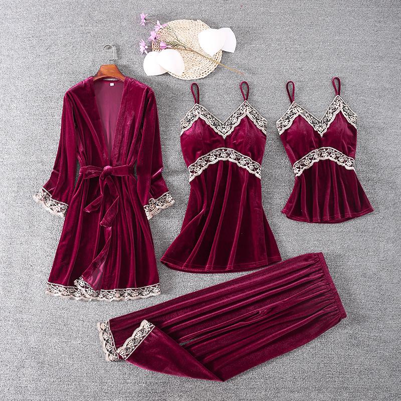 New Winter Fashion Women Velvet Warm 4 Pieces Pajamas Set Sexy Lace Sleepwear Sling Nightdress Homewear Plus Size Robe Pyjamas, Zz004
New Winter Fashion Women Velvet Warm 4 Pieces Pajamas Set Sexy Lace Sleepwear Sling Nightdress Homewear Plus Size Robe Pyjamas, Zz004
