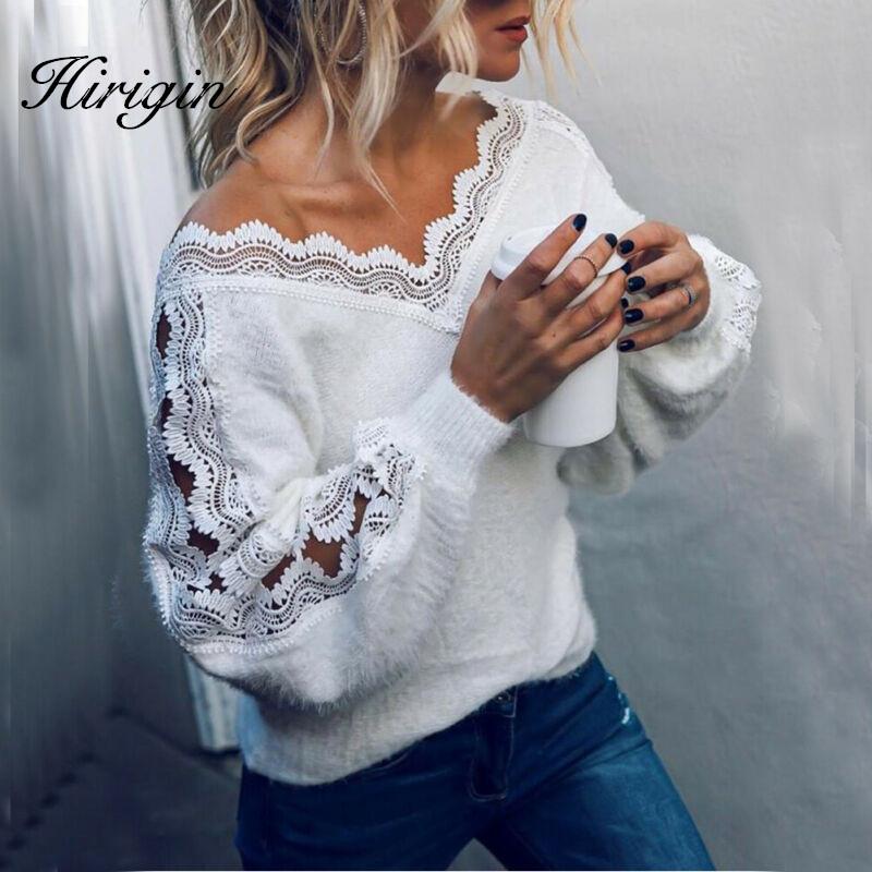 Sexy V Neck Lace Hollow Knit Sweater Autumn Winter Long Sleeve Pullover Tops Elegant Women White Jumper Pull Femme Dropshipping, As pic
Sexy V Neck Lace Hollow Knit Sweater Autumn Winter Long Sleeve Pullover Tops Elegant Women White Jumper Pull Femme Dropshipping, As pic